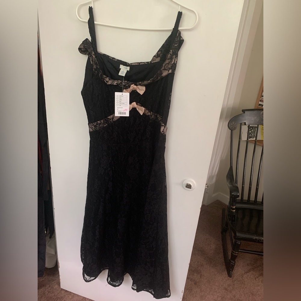 Anthropologie black dress with pink bows and detail. NWT
